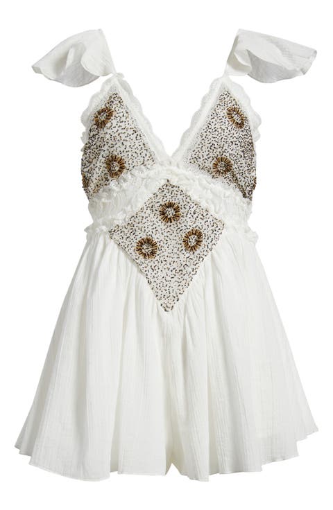 Enchanted Beaded Cotton Gauze Romper