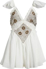Free People Enchanted Beaded Cotton Gauze Romper