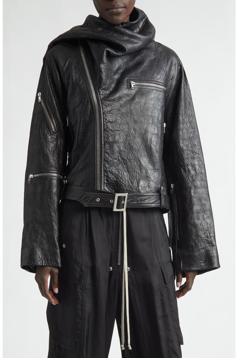 Crop Leather Zip Jacket, Main, color, BLACK