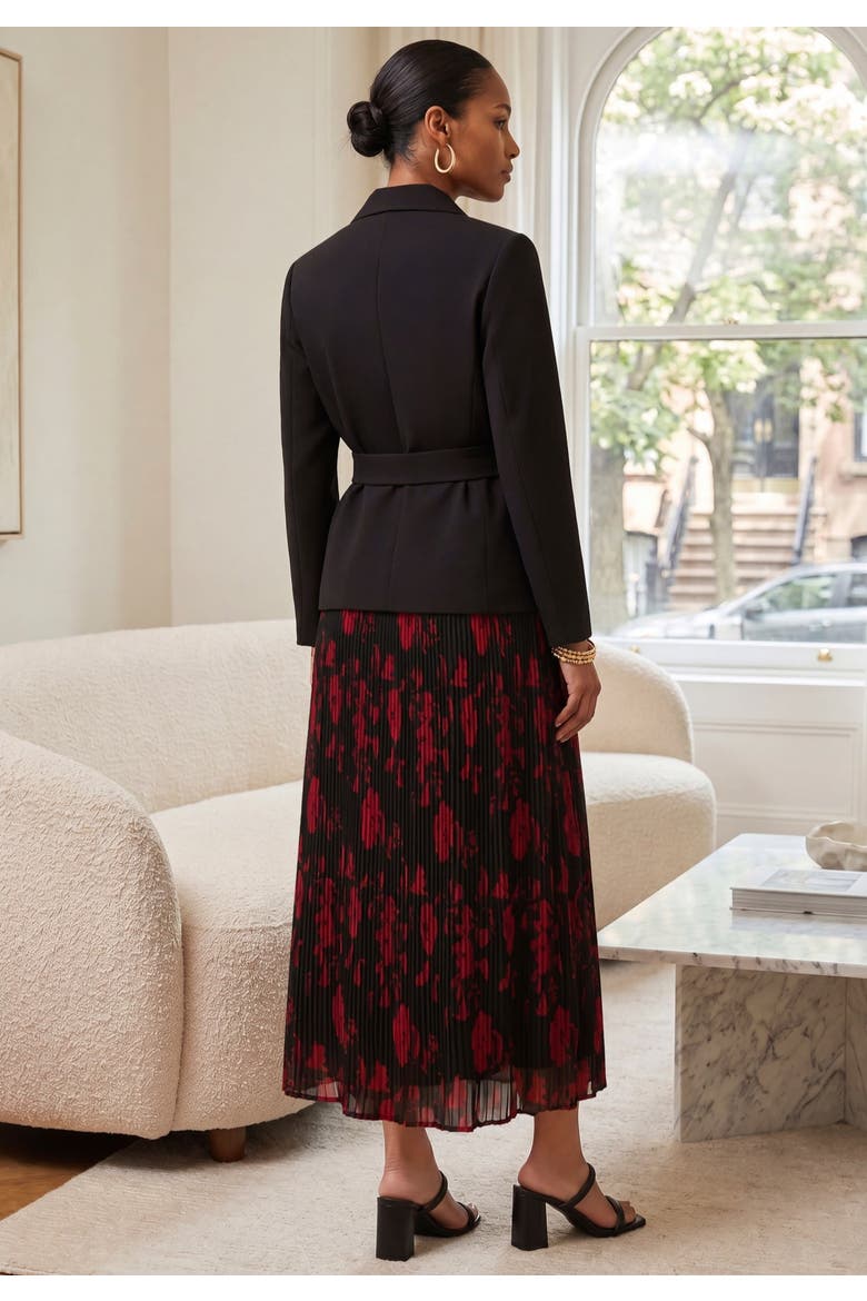 Jacket & Pleated Skirt Suit, Alternate, color, BLACK RED BOLD FLORAL