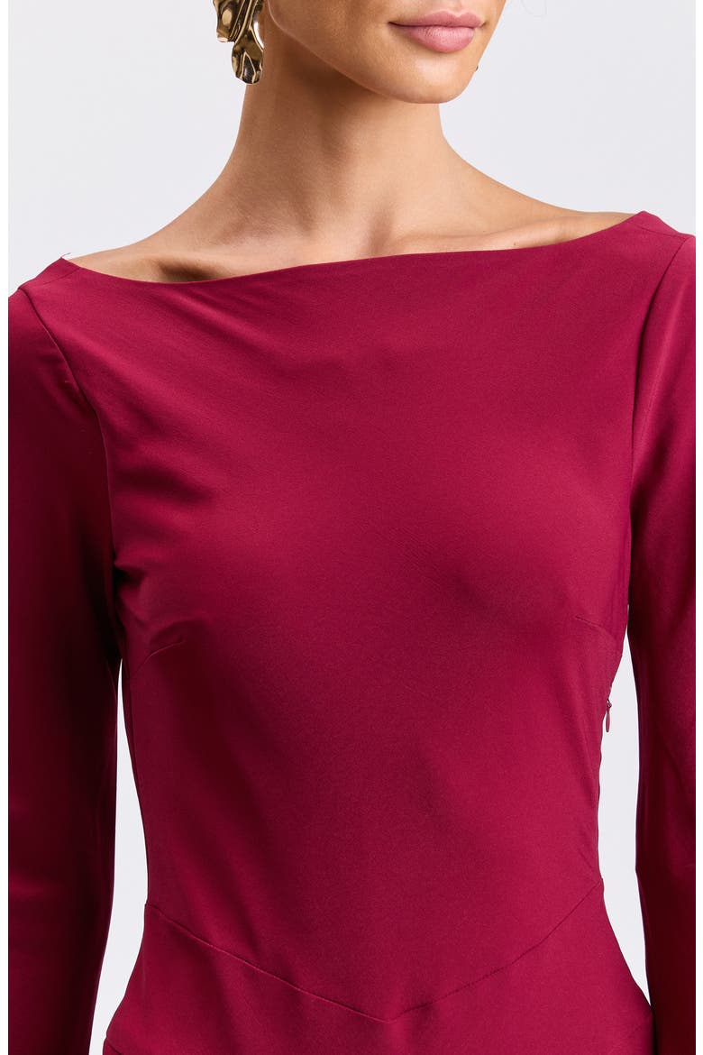 Long Sleeve Crepe Maxi Dress, Alternate, color, BURGUNDY