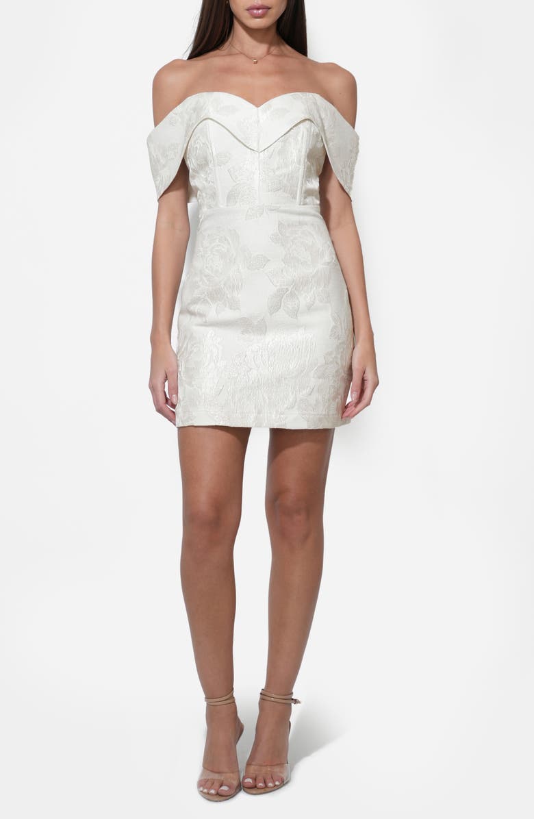 Adelyn Rae Alice Floral Jacquard Off the Shoulder Minidress, Main, color, White