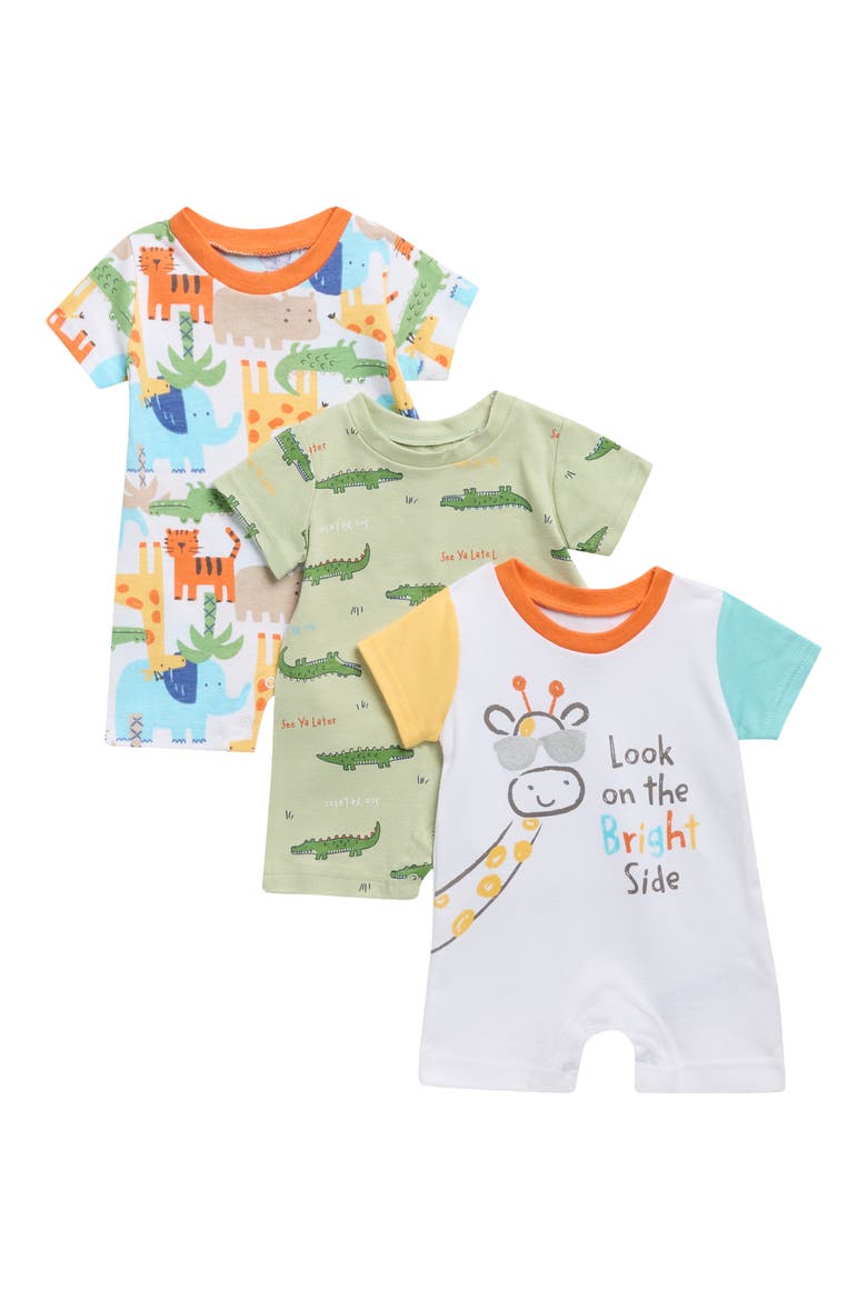 Bright Side 3-Pack Assorted Rompers, Main, color, GREEN