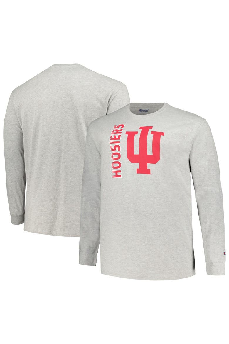 Men's Champion Heather Gray Indiana Hoosiers Big & Tall Mascot Long Sleeve T-Shirt, Main, color, Heather Gray