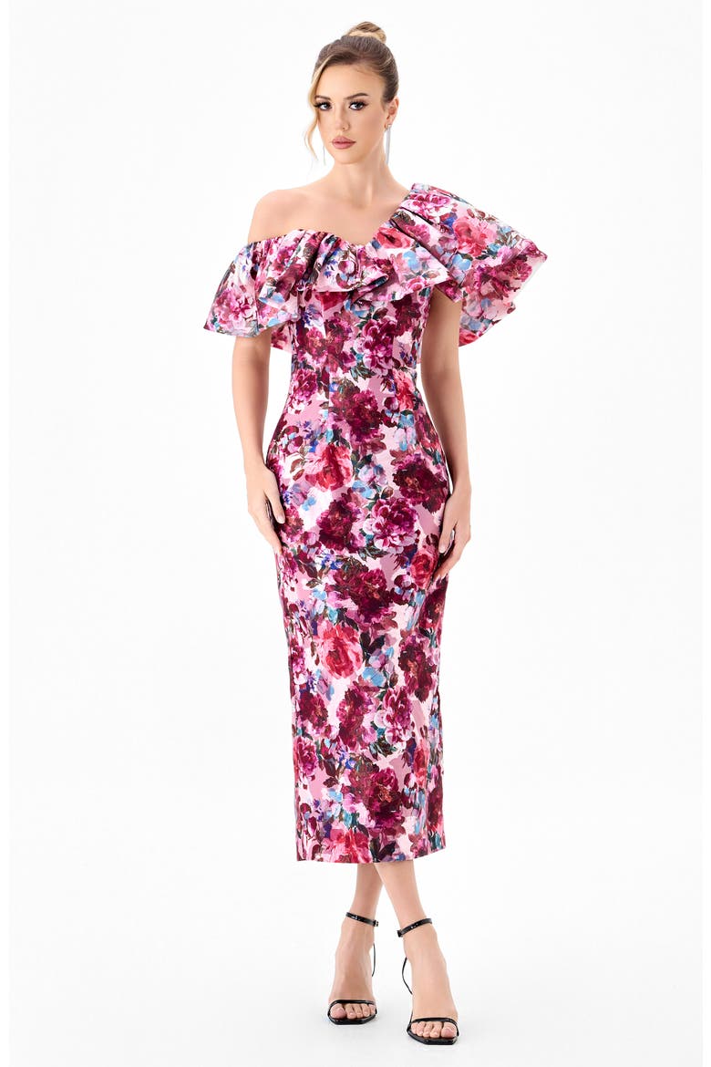Gilea Ruffle Column Midi, Alternate, color, RED PRINT