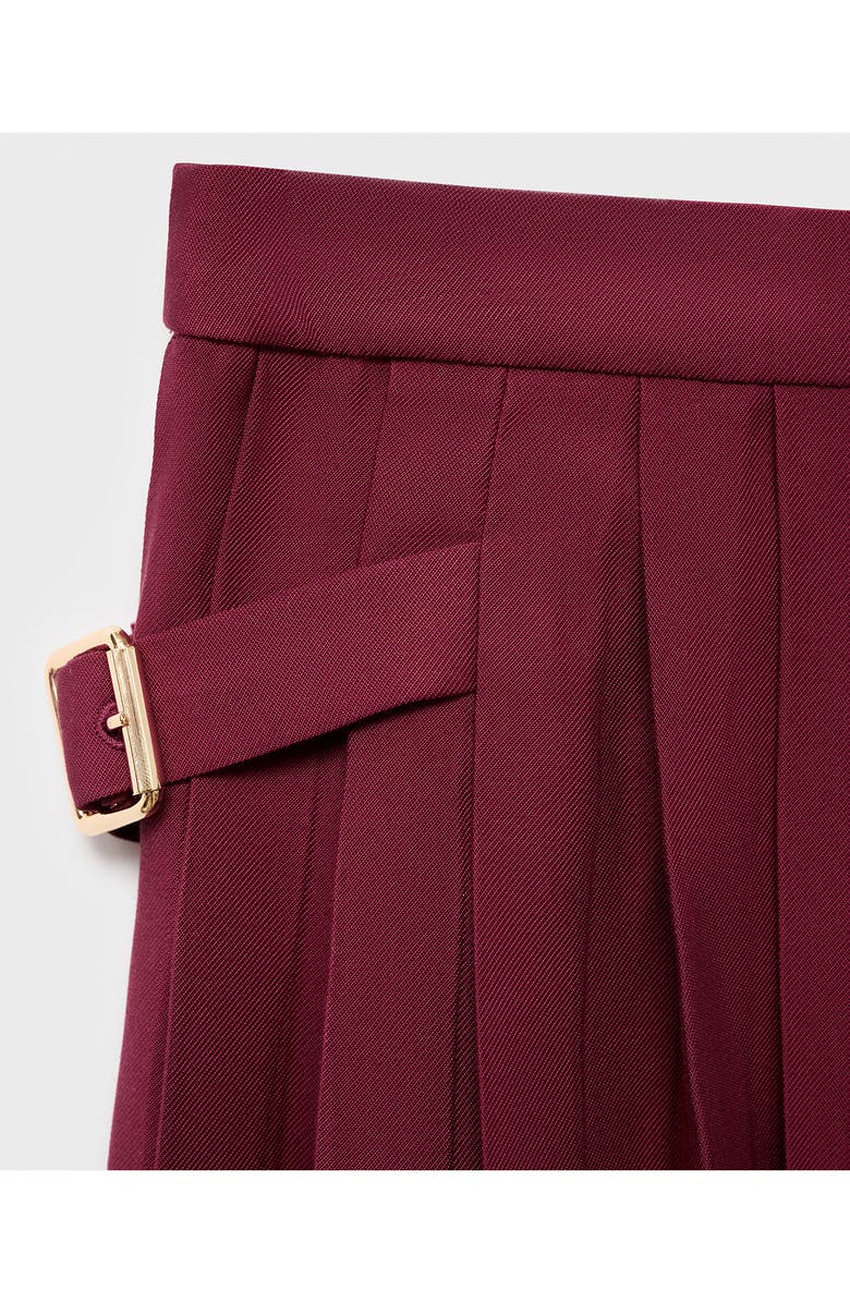 MANGO Buckle Pleated Skirt, Alternate, color, Maroon