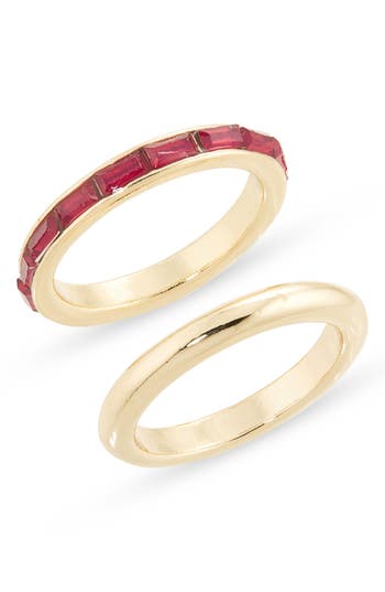 Nordstrom Rack Set Of 2 Baguette Cut Cubic Zirconia Rings In Gold