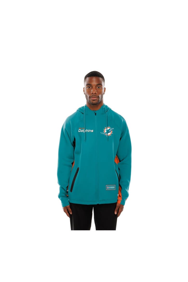 Men's New Era  Aqua Miami Dolphins Combine Authentic Raglan Scuba Full-Zip Hoodie, Alternate, color, Aqua