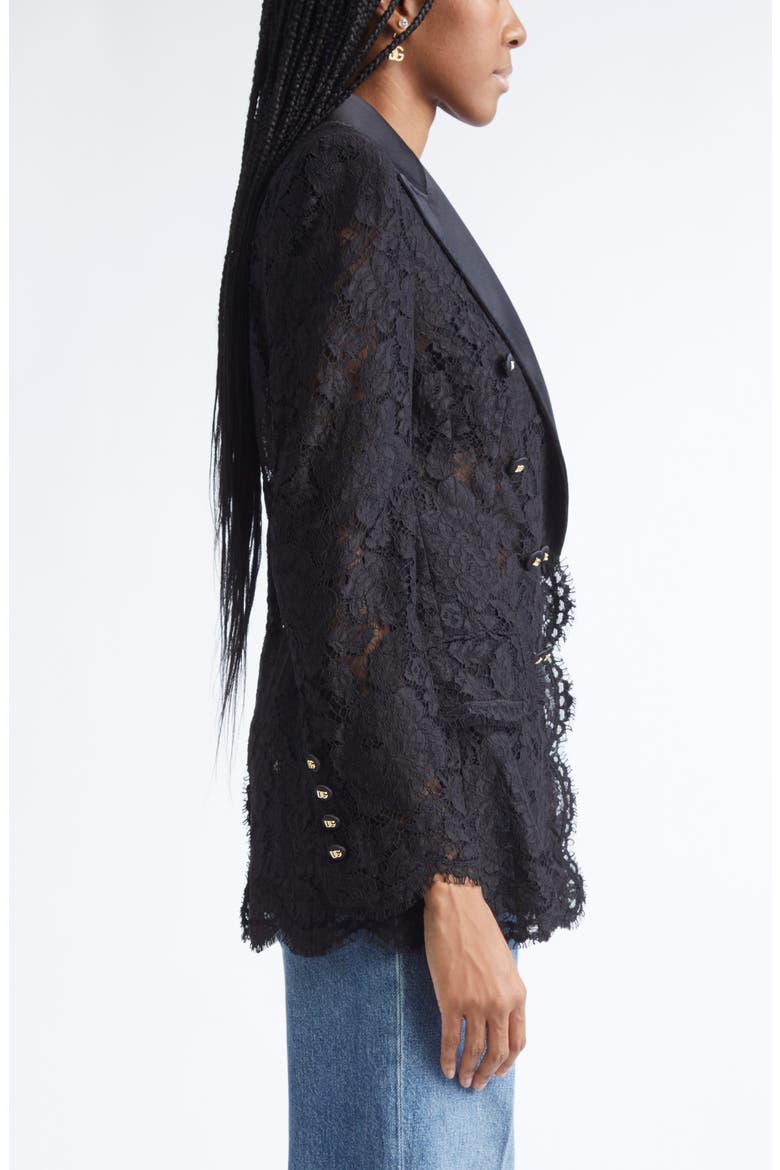 Double Breasted Floral Lace Jacket, Alternate, color, N0000 NERO