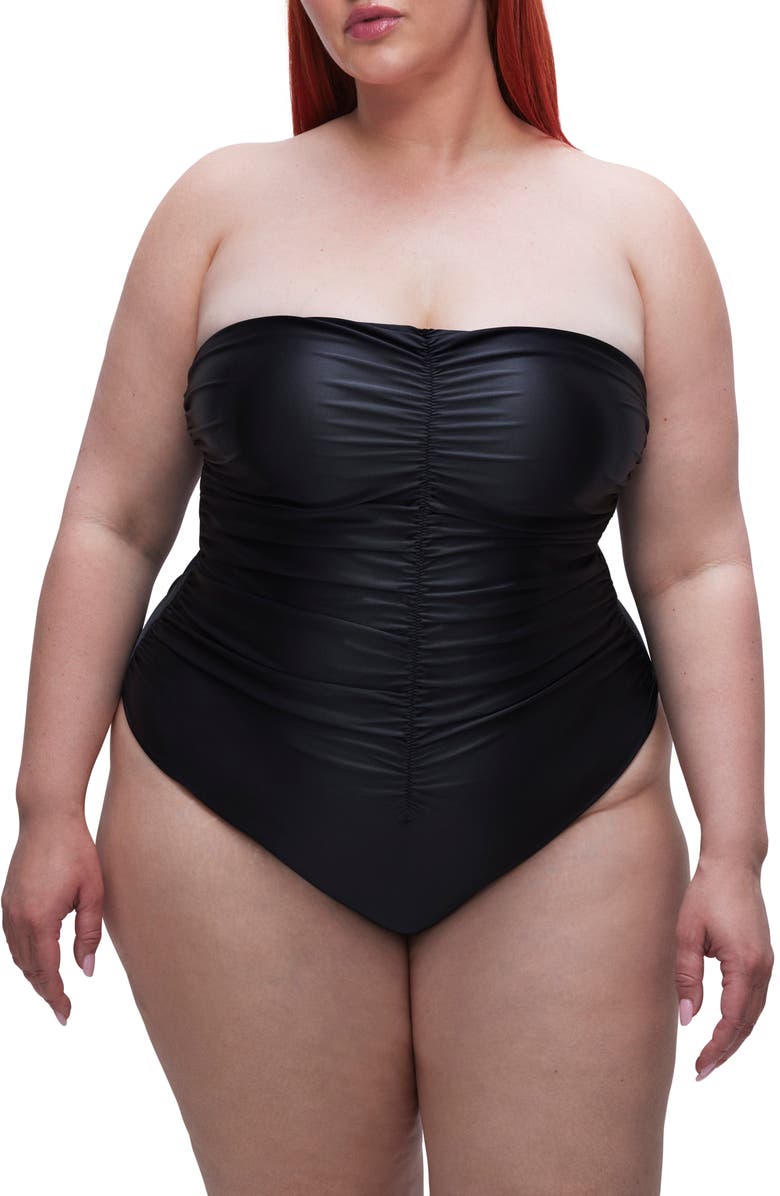 Good American Strapless Ruched One-Piece Swimsuit, Alternate, color, 