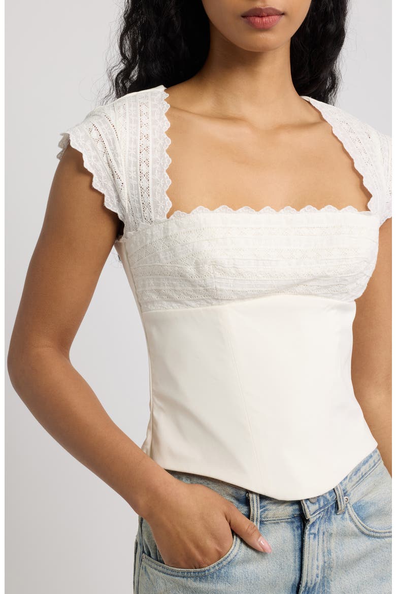 Fiorella Broderie Cap Sleeve Crop Top, Alternate, color, WHITE