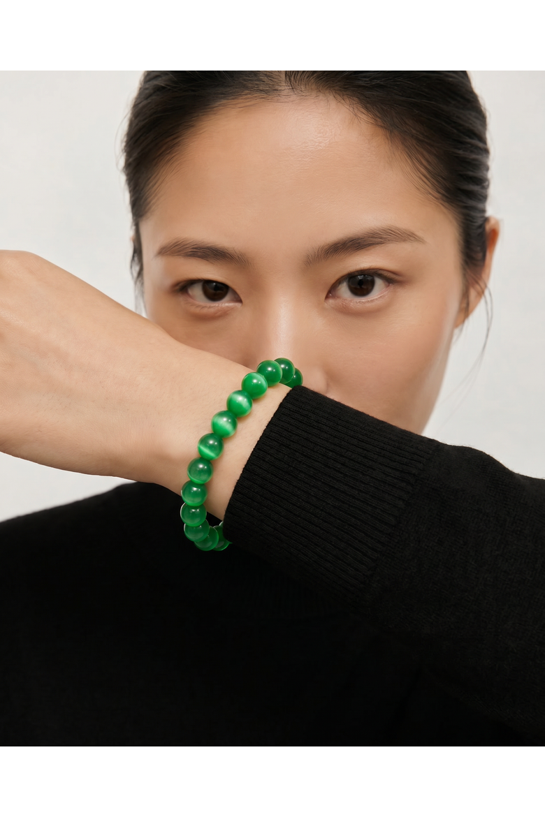 Manifest Clarity Blue Cat's Eye Beaded Bracelet, Alternate, color, Green