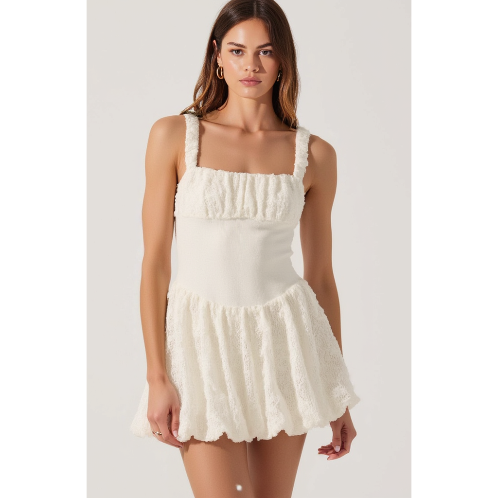 Modenaire Bouclé Knit Fit & Flare Mini Dress In White
