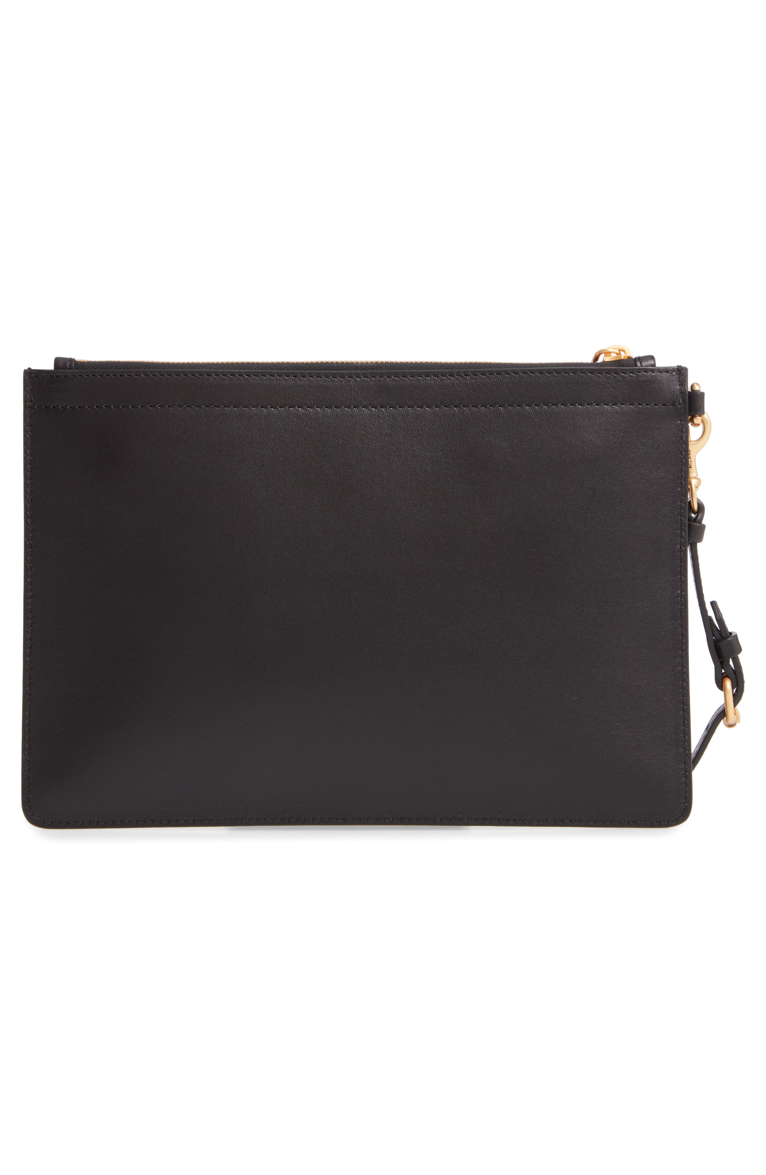 Moschino Embellished Logo Clutch, Alternate, color, 