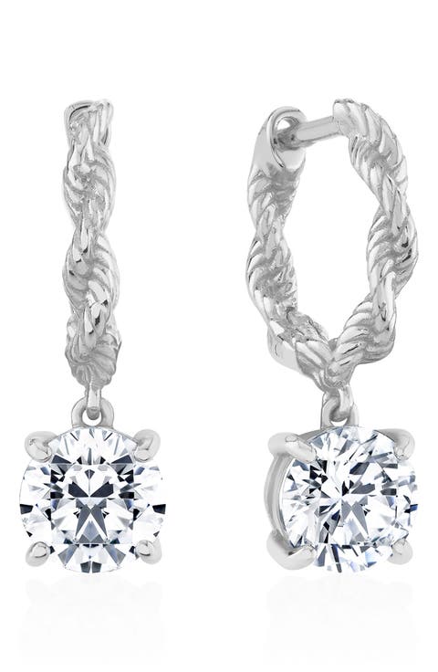 Brilliant Cut Cubic Zirconia Drop Twisted Huggie Hoop Earrings