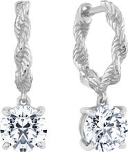 Crislu Brilliant Cut Cubic Zirconia Drop Twisted Huggie Hoop Earrings