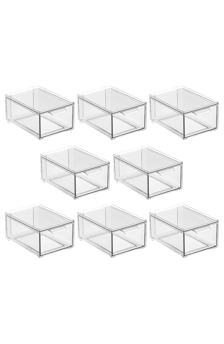 mDesign Plastic Stackable Bathroom Storage Organizer with Drawer, 8 x 6 x 4 - 8 Pack, Main, color,