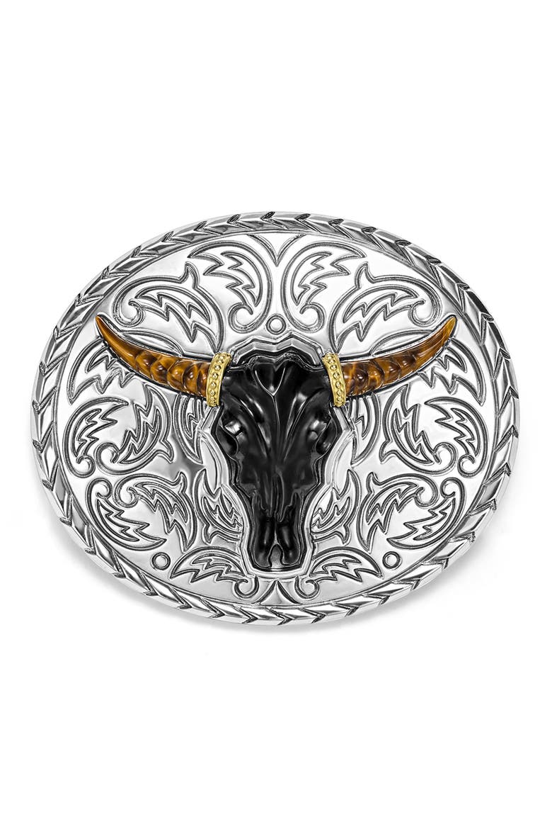 Men's Anthem Longhorn Belt Buckle, Main, color, BLACK
