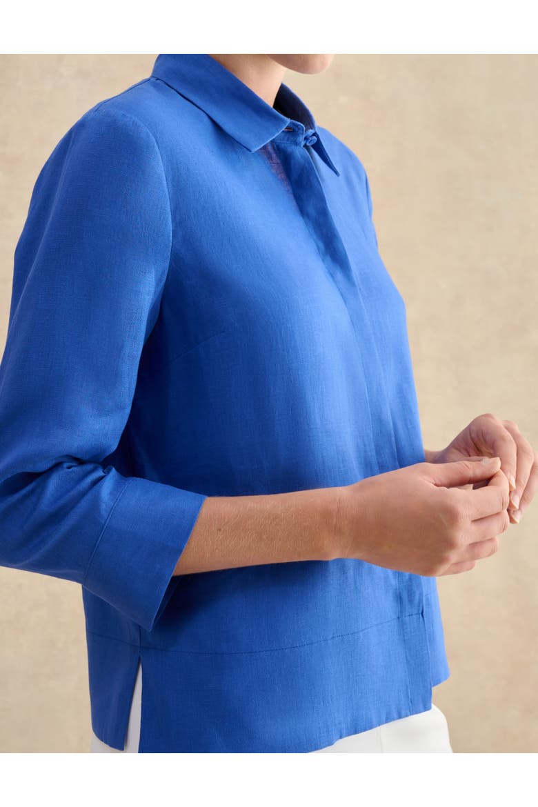 Nita 3/4 Sleeve Button Up Linen Shirt, Alternate, color, French Blue
