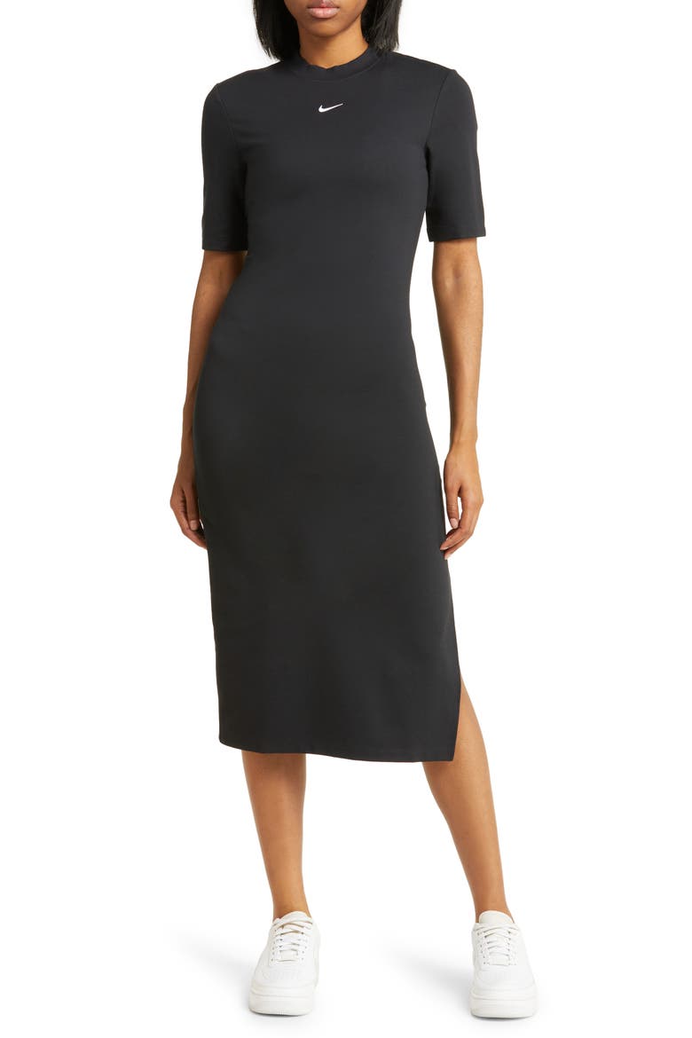 Sportswear Essential Crewneck Midi Dress, Alternate, color, BLACK/ WHITE