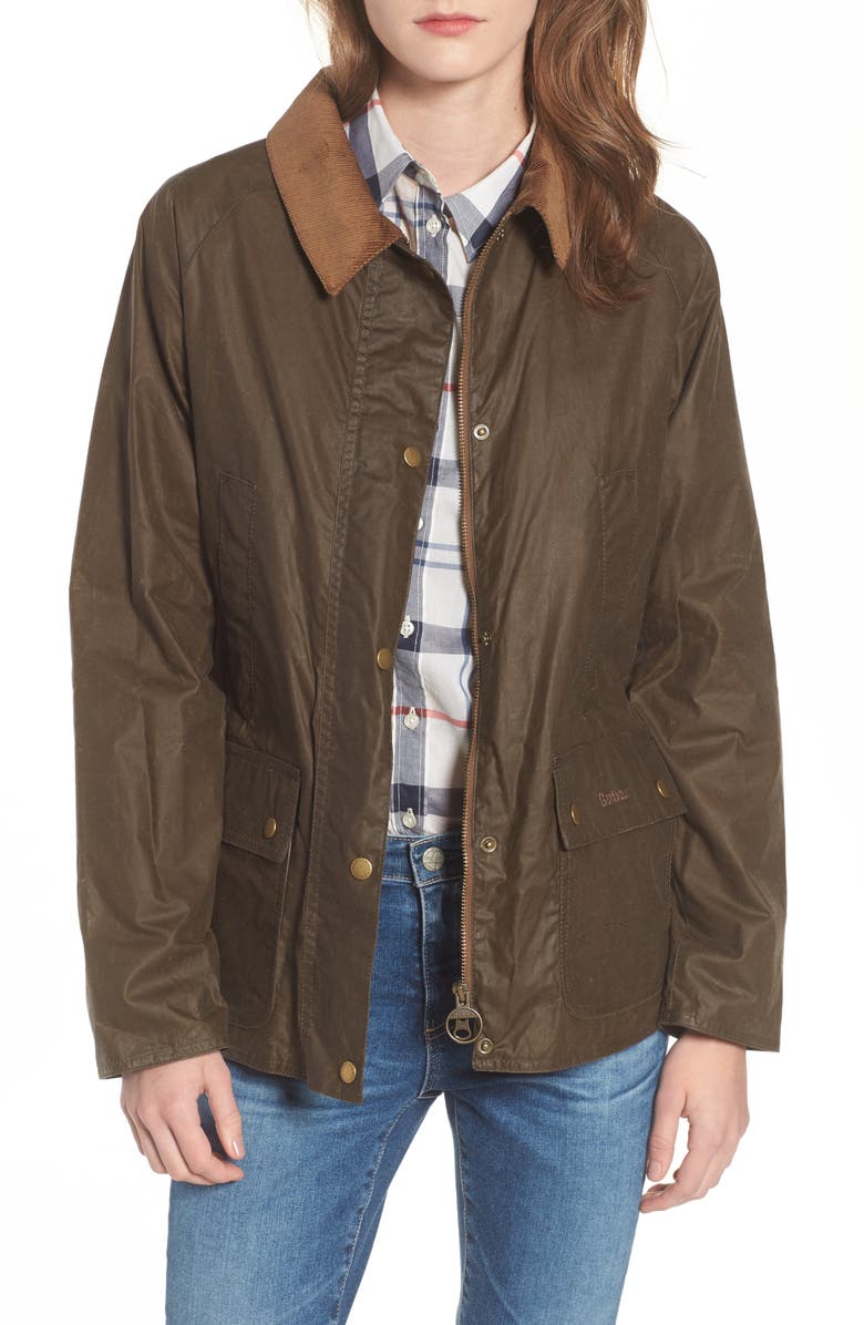 Barbour Acorn Water Resistant Waxed Cotton Jacket, Main, color, 