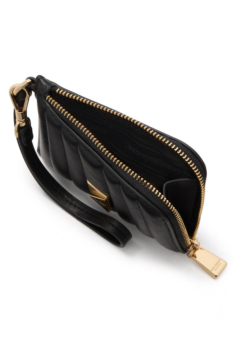 deco quilted leather card case, Alternate, color, BLACK