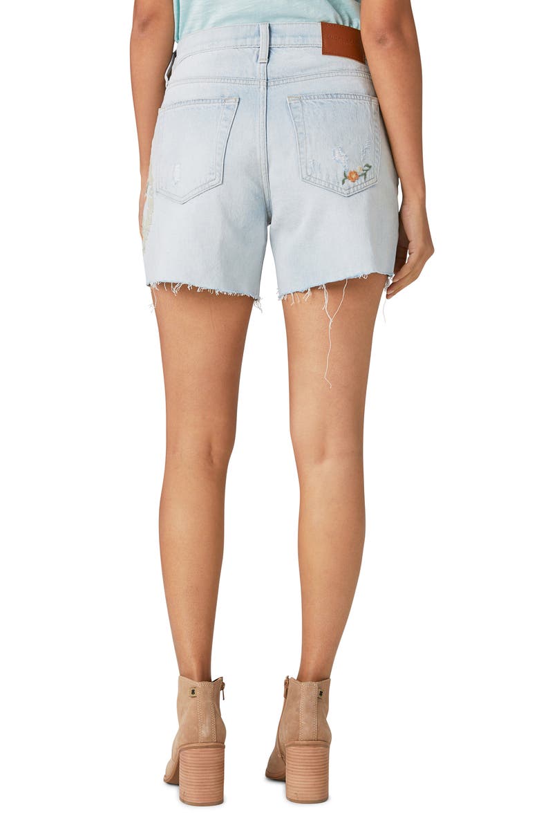 Lucky Brand '90s Embroidered High Waist Cutoff Midi Denim Shorts, Alternate, color, 