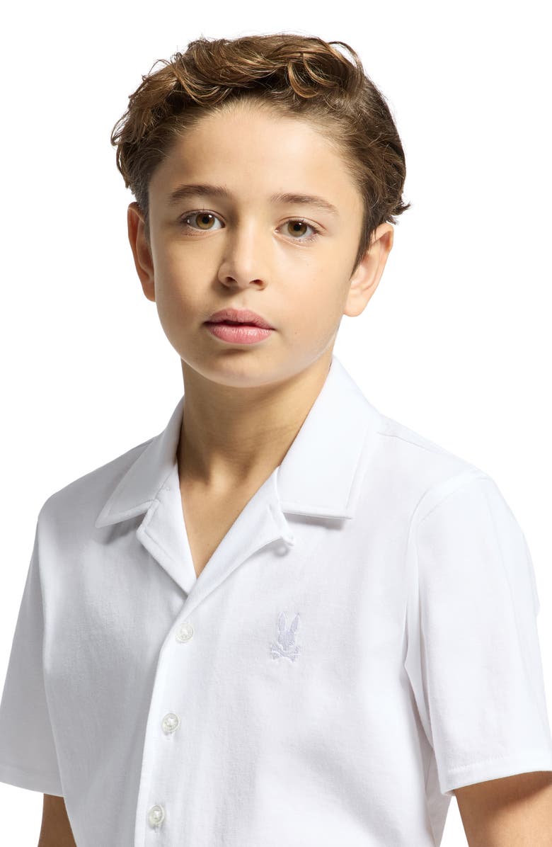 Psycho Bunny Kids' Bryan Pima Cotton Blend Camp Shirt, Alternate, color, White