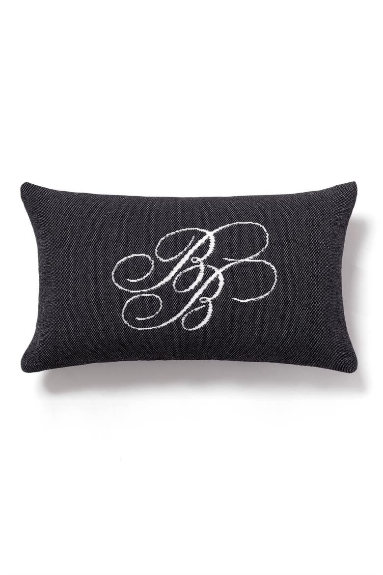 Monogram Logo Cotton Throw Pillow, Main, color, BLACK
