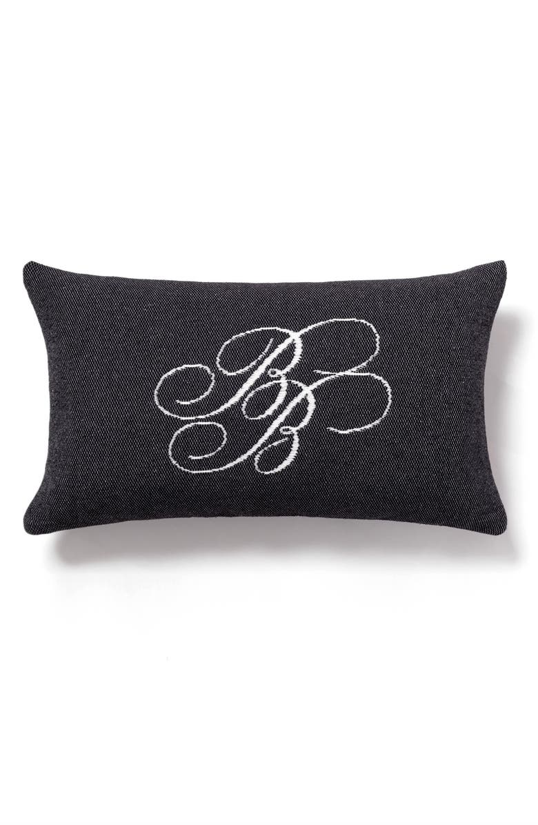 Brooks Brothers Monogram Logo Cotton Throw Pillow, Main, color, Black