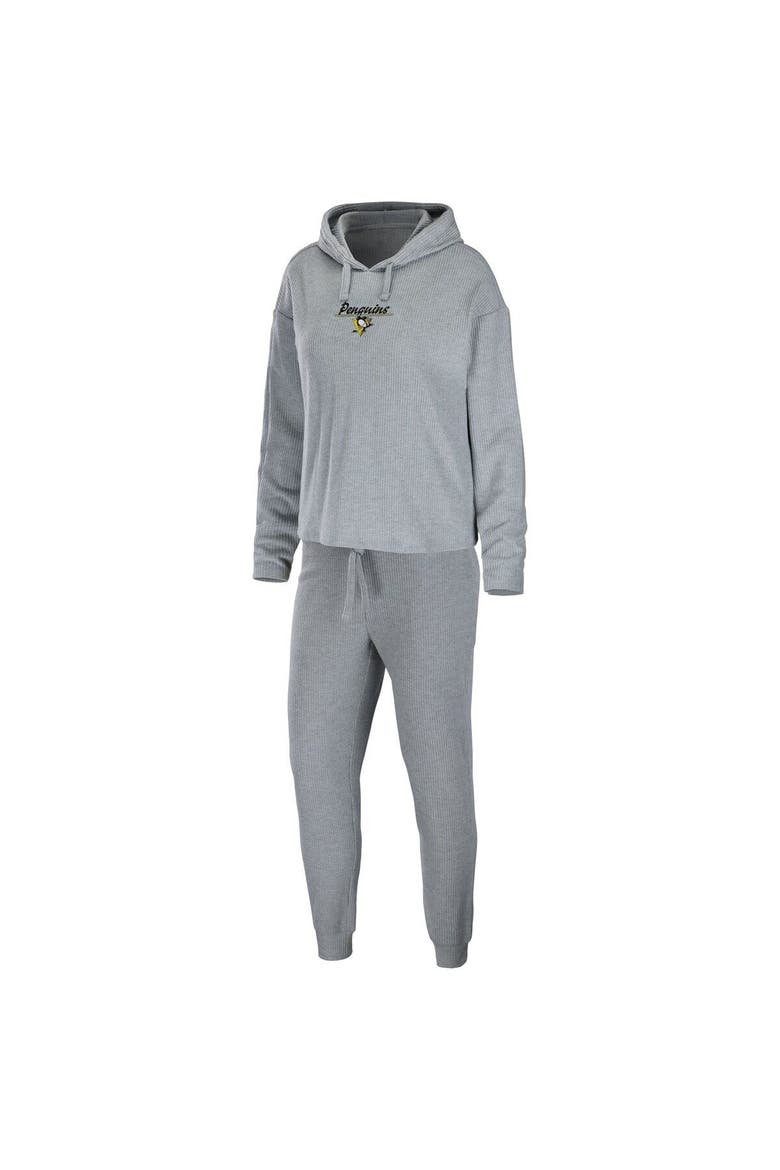 Women's WEAR by Erin Andrews Heather Gray Pittsburgh Penguins Logo Pullover Hoodie & Pants Sleep Set, Main, color, Heather Gray