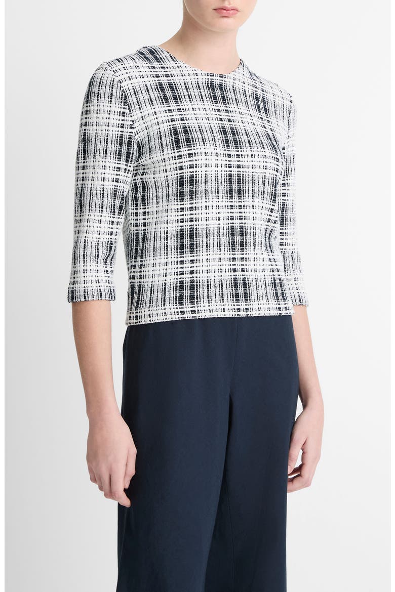 Plaid Bouclé Sweater, Alternate, color, COASTAL/ OFF WHITE