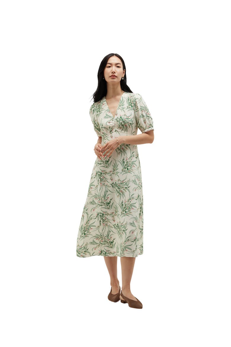 Florentina V-Neck Midi Dress, Main, color, Ivorymulti