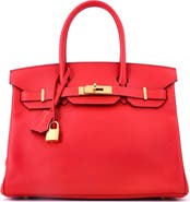 Pre-Owned Hermes Birkin Handbag Red Epsom with Gold Hardware 30