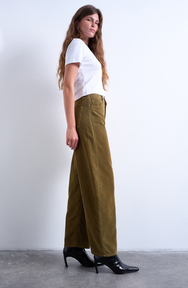 Topshop High Waist Barrel Corduroy Jeans, Alternate, color, Tan