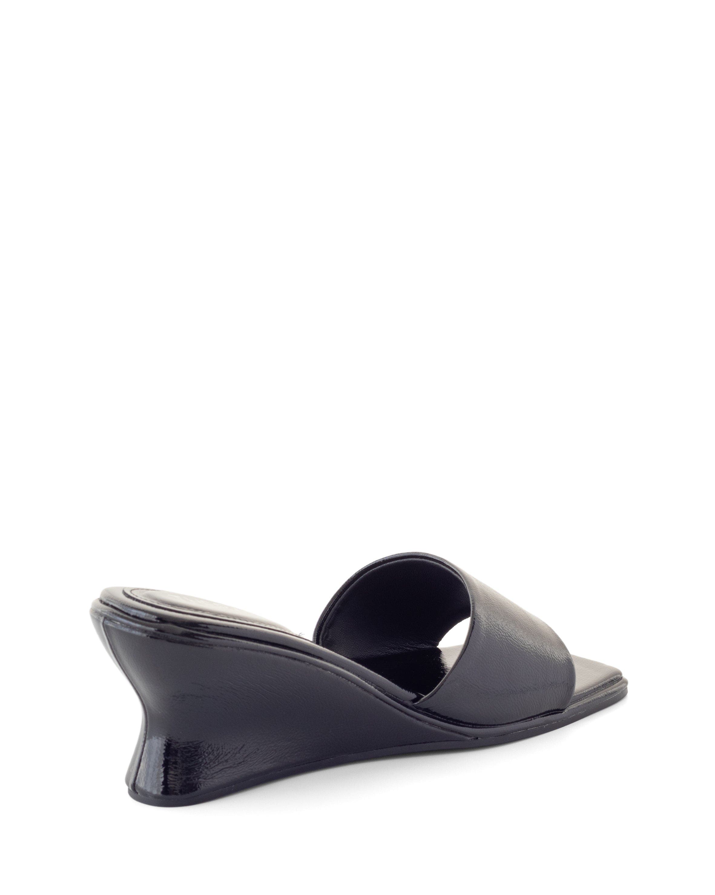 Therapy Australia Lafayette Square-Toe Wedge Slide Sandal, Alternate, color, Black Crinkled Patent Pu