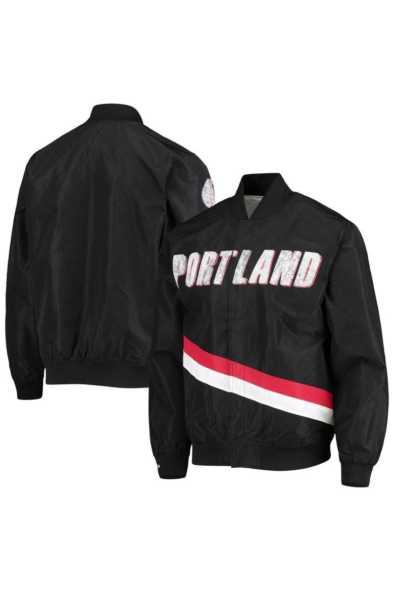 Men's Portland Trail Blazers Black Mitchell & Ness Hardwood Classics 75th Anniversary Authentic Warmup Full-Snap Jacket, Alternate, color, Black