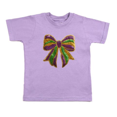 Mardi Gras Sequin Bow Patch Short Sleeve T-Shirt (Baby, Toddler, Little Kid & Big Kid)