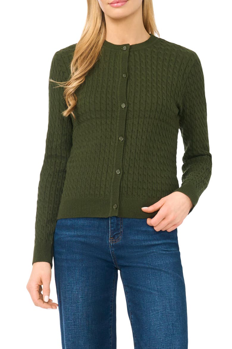 Cable Stitch Cotton Cardigan, Main, color, MIDNIGHT SAGE