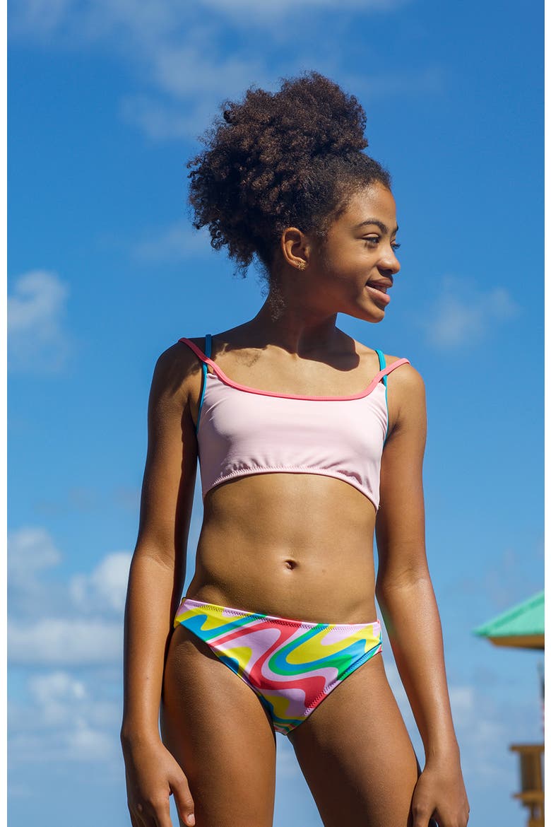Sporty Neon Orbit Multi-Color Trimmed Two-Pice Bikini, Alternate, color, Pink