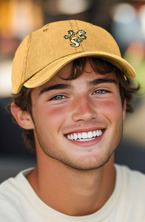 Dalix Gecko Embroidered Casual Cap In Washed Gold