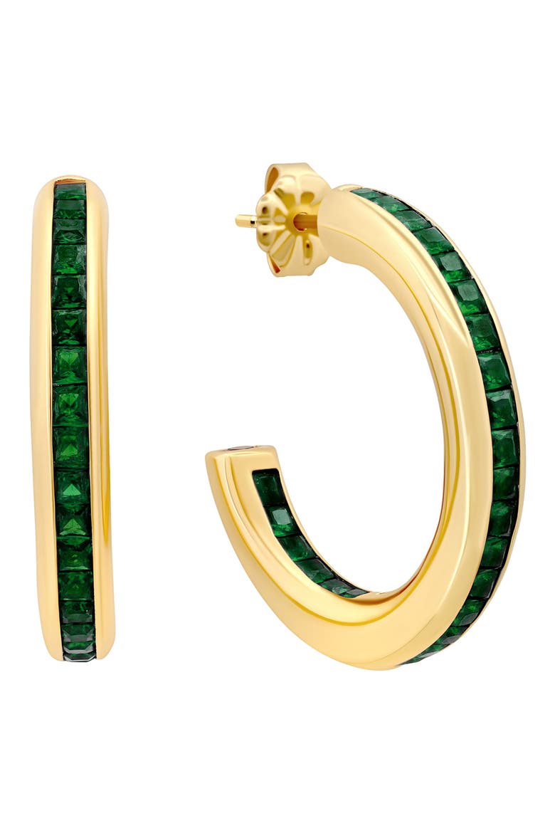 Cubic Zirconia Hoop Earrings, Main, color, EMERALD