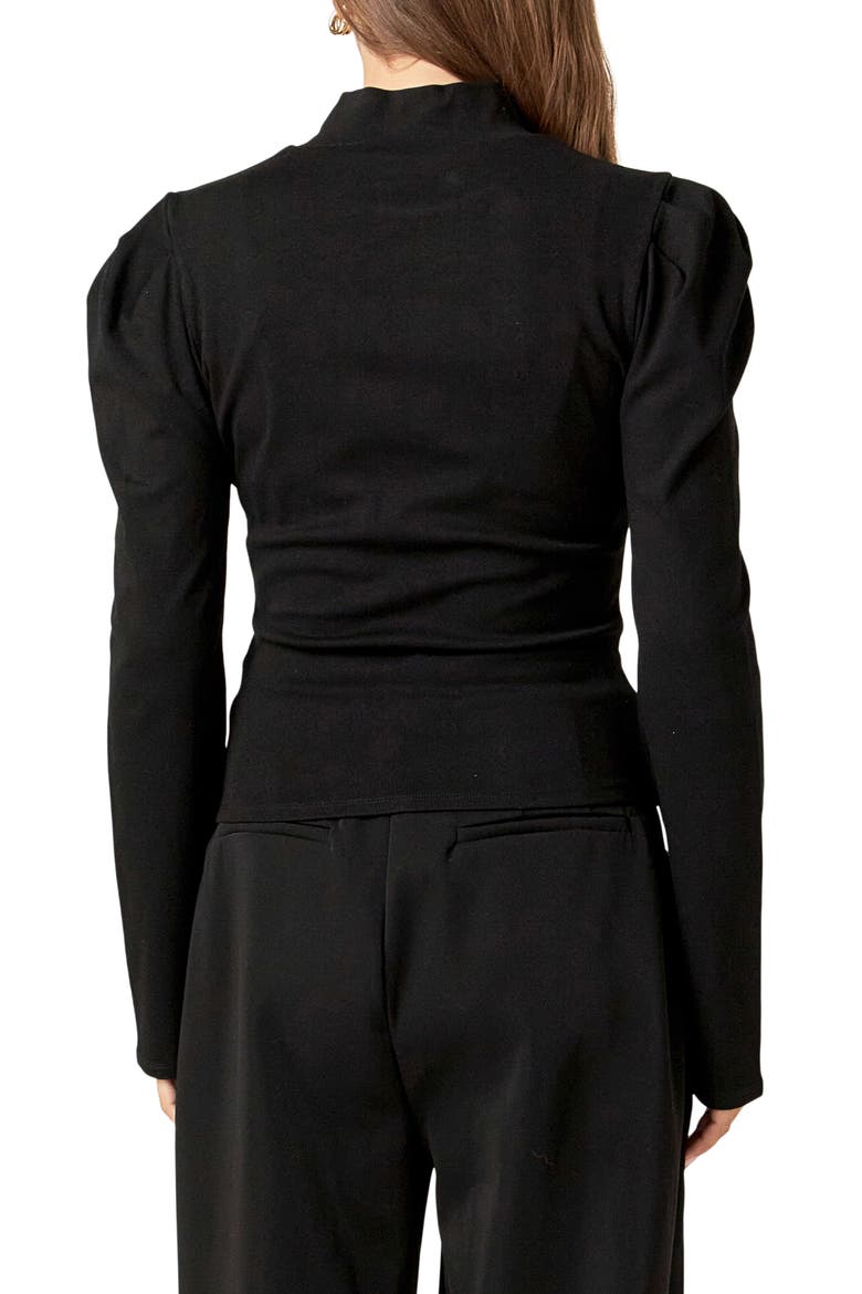 Puff Shoulder Mock Neck Rib Top, Alternate, color, BLACK