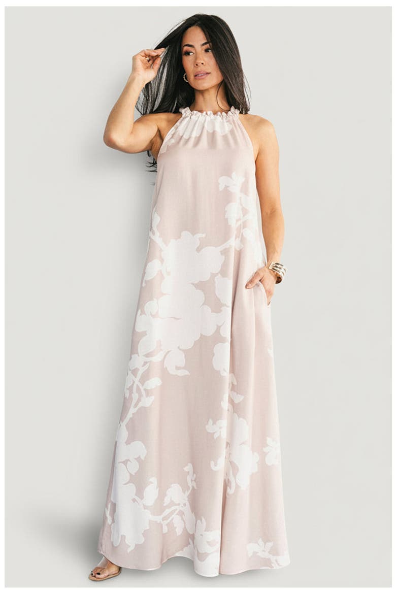 Aurelia Column Maxi Dress, Main, color, Natural and White