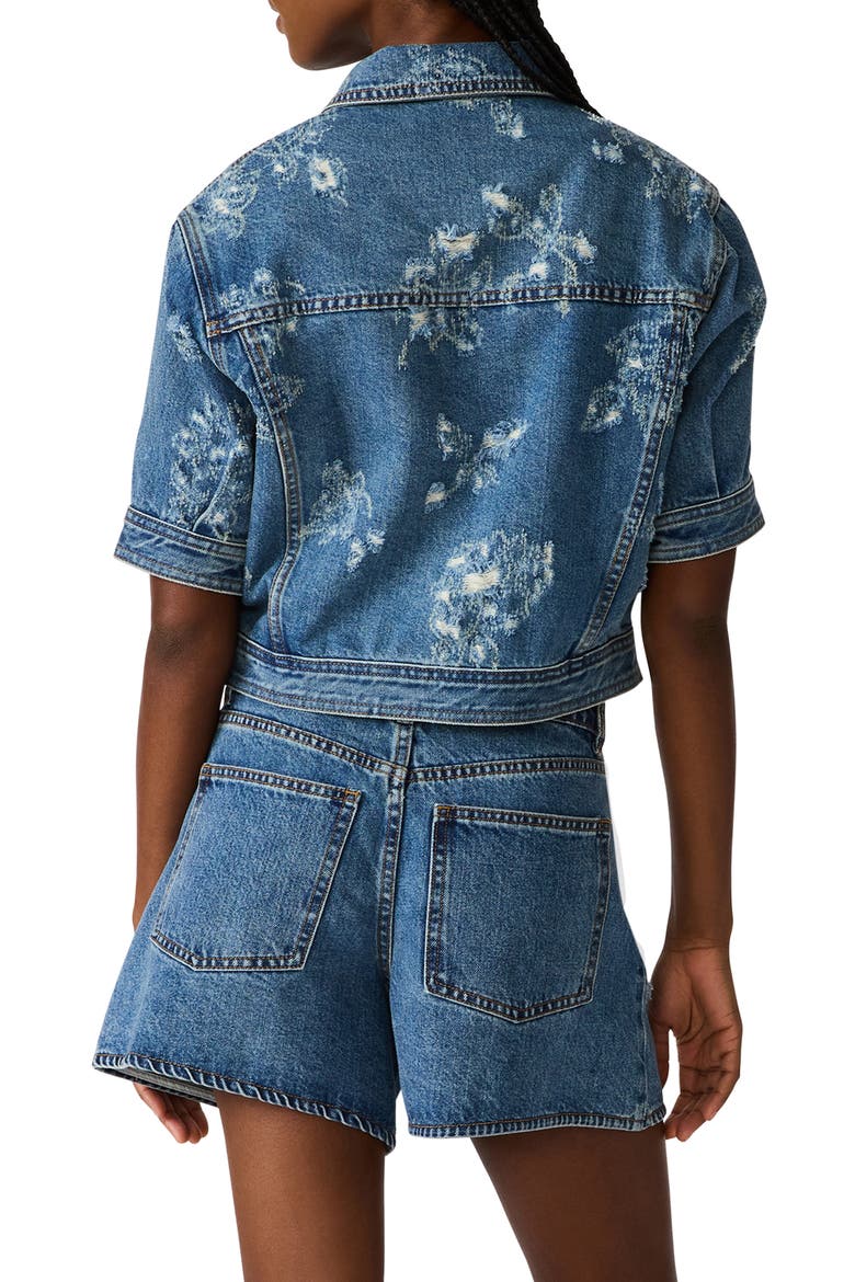 Distressed Short Sleeve Denim Jacket, Alternate, color, MIXED INDIGO