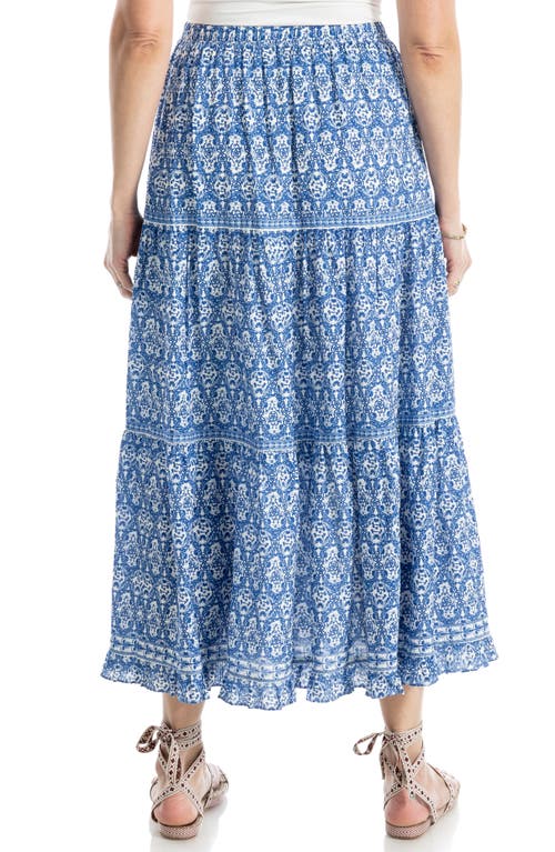 MAX STUDIO MAX STUDIO FLORAL WREATH PRINT TIERED COTTON BLEND MAXI SKIRT 