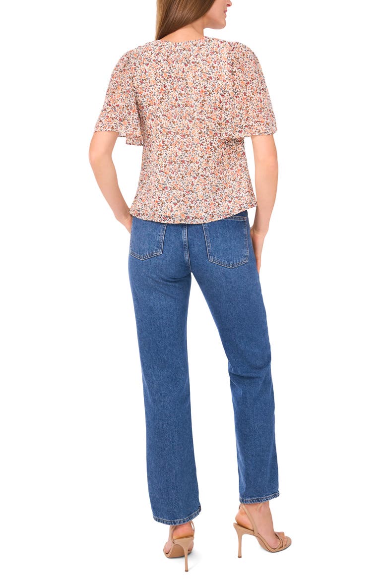 Floral Flutter Sleeve Top, Alternate, color, VANILLA ICE