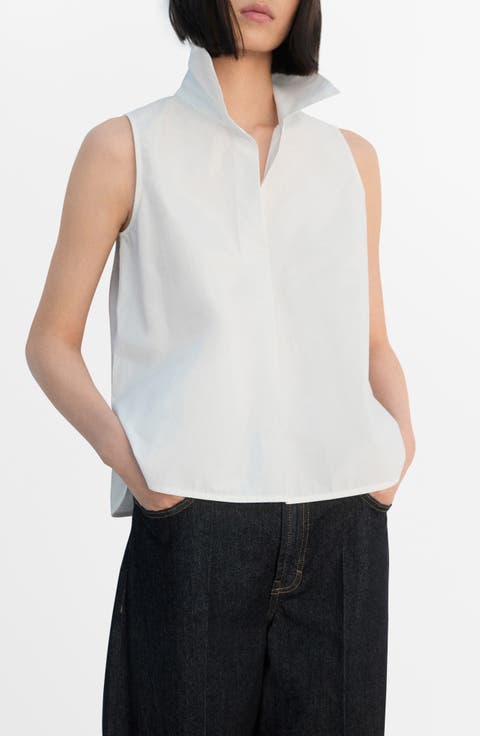 Sleeveless Cotton Button-Up Shirt