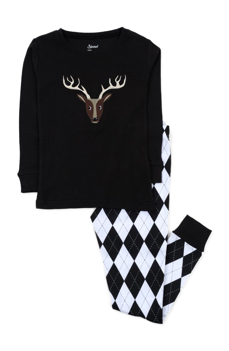 Leveret Kids Two-Piece Cotton Matching Family Holiday Pajamas, Argyles 
Holiday Prints, Main, color, Argyle Black 
White