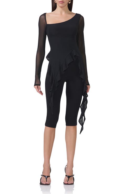 Doris Ruffle Asymmetric Mesh Top